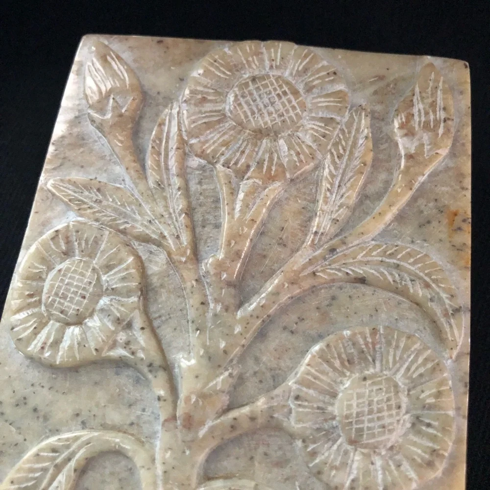 Handcrafted Floral Carved Stone Keepsake Trinket Box